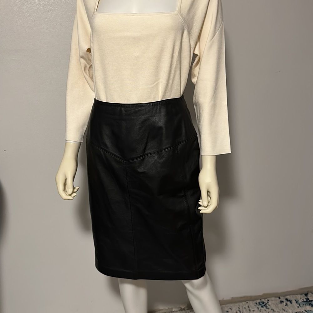 Vintage Evan Davies Black Leather Midi Skirt